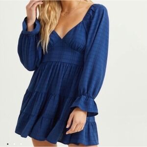 Altar'd State Nadalyn Dress Womens Small Blue Plaid Tiered Boho Mini NWT